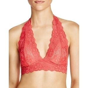 New Free People Red Lace Halter Bra Bralette sz S